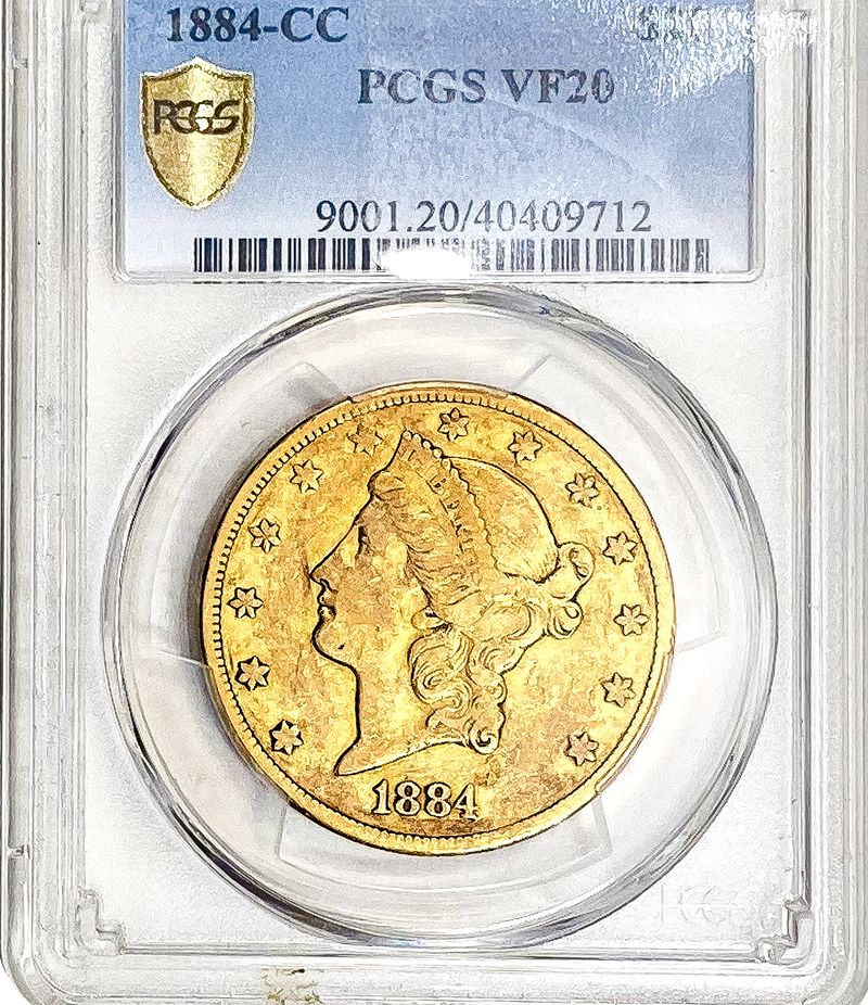 1884-CC Liberty gold double eagle in a PCGS holder at a Dallas rare coin dealer
